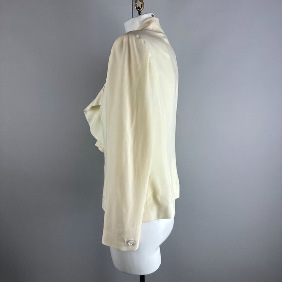 Ralph Lauren Black Label Womens Cream Ivory Ruffle Blazer Jacket Wool Size 8 - Picture 8 of 9